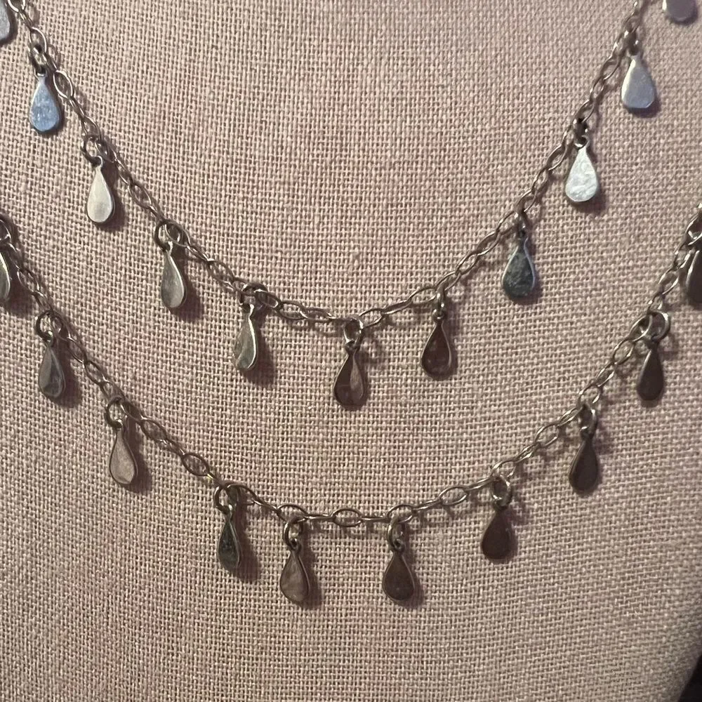 Long Silver Tone Dangly Drops Necklace